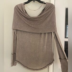 Free People Taupe Off-Shoulder Long Sleeve Top